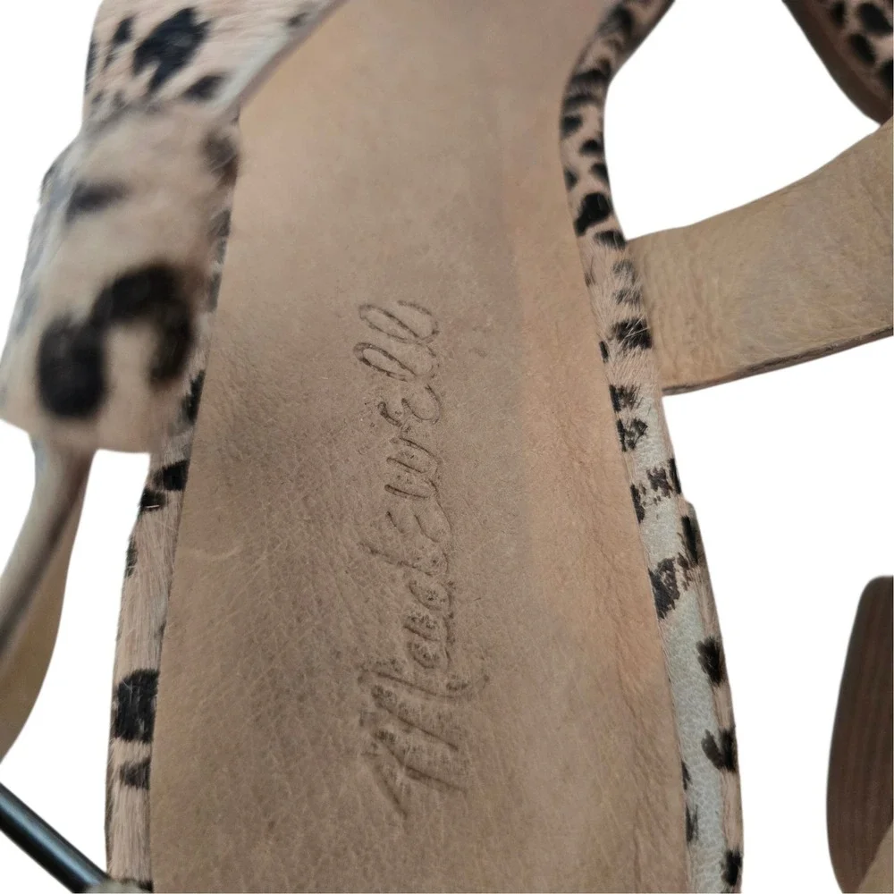 Madewell The Lori Leopard Calf Hair Sandals 7.5 Strappy‎ Block Heel Womens AH730